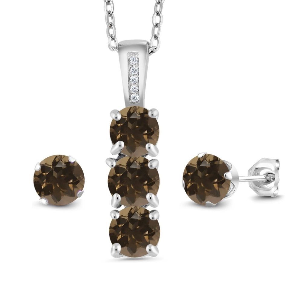 18k Chocolate Brown Diamonds Quartz Set